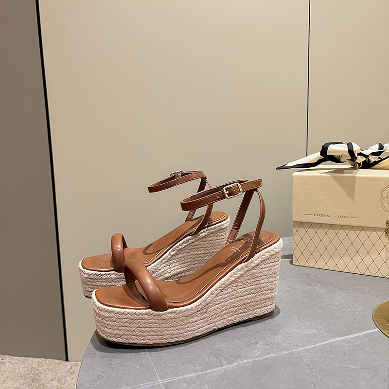 2026 Spring Summer New One-Strap Square Toe Wedge Espadrille Sandals for Women - Image 5