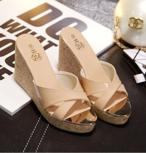2023 Summer Spicy Little Chili Wedge Thick Sole Open Toe High Heel Slippers 34-39