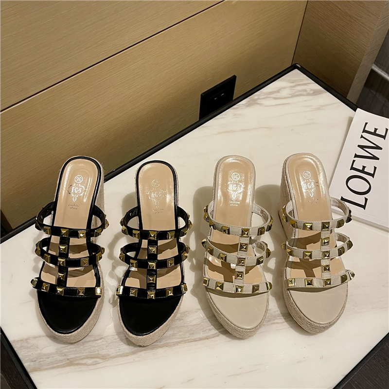 2025 Summer New Rhinestone High Heel Woven Wedge Open Toe Sandals - Image 2