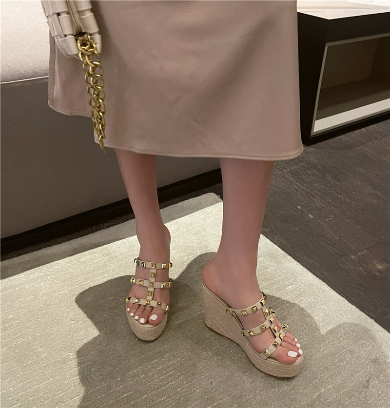 2025 Summer New Rhinestone High Heel Woven Wedge Open Toe Sandals - Image 4