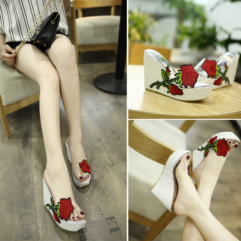 2023 New Summer Wedge Heel Rose Transparent Sandals B - Image 3