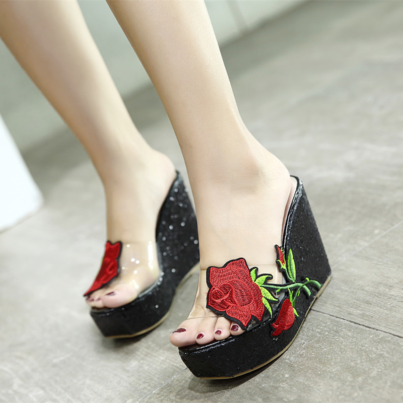 2023 New Summer Wedge Heel Rose Transparent Sandals B - Image 4