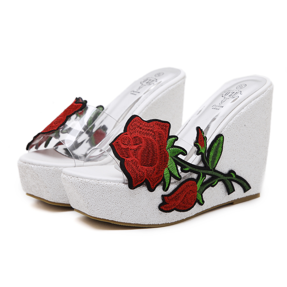 2023 New Summer Wedge Heel Rose Transparent Sandals B - Image 5
