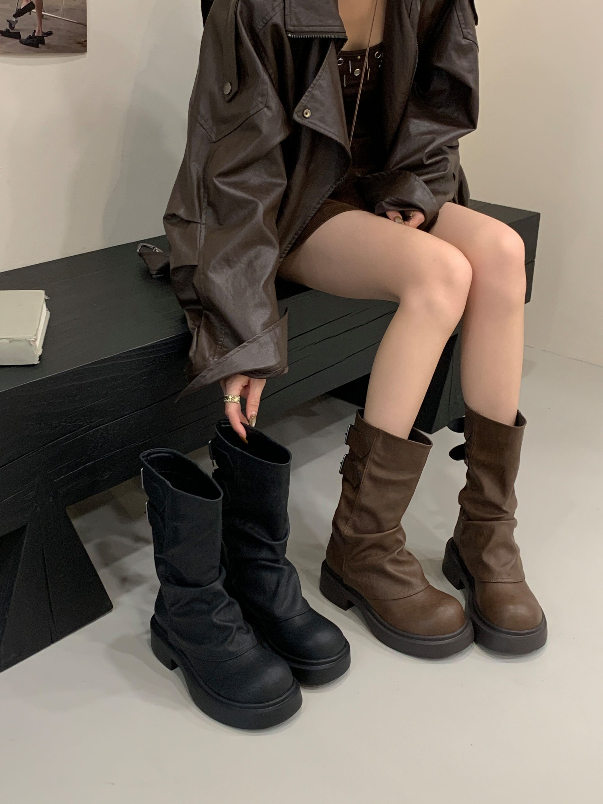 2025 New Chunky Round Toe Boots for Women Sizes 35-40