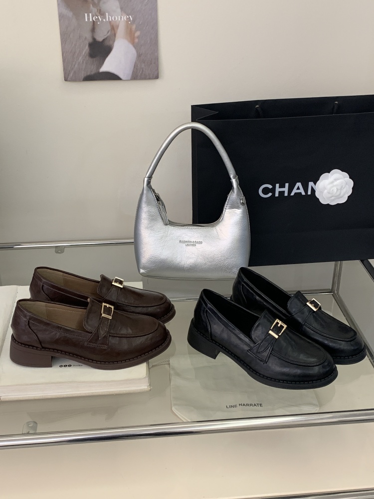Gold Buckle Chunky Sole Leather Shoes Women 2026 Spring Autumn New British Style Thick Heel Real Leather Slip-on Loafers - Image 4