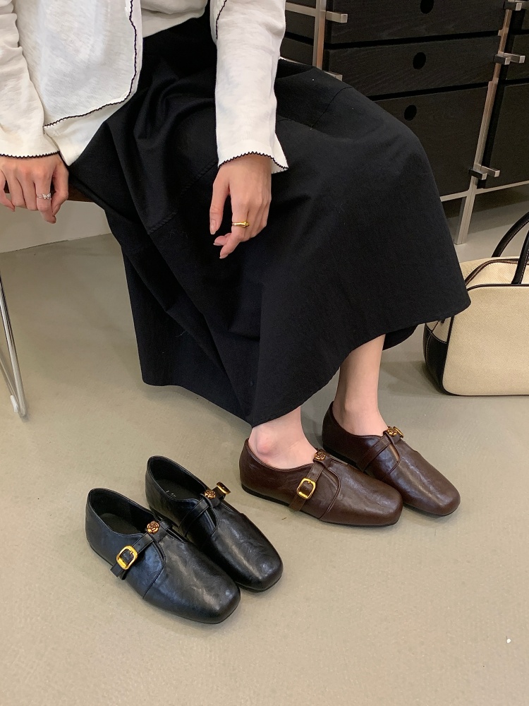 Fengda Retro Women's Loafers 2026 New Black Slip-On Flat Shoes Mary Jane