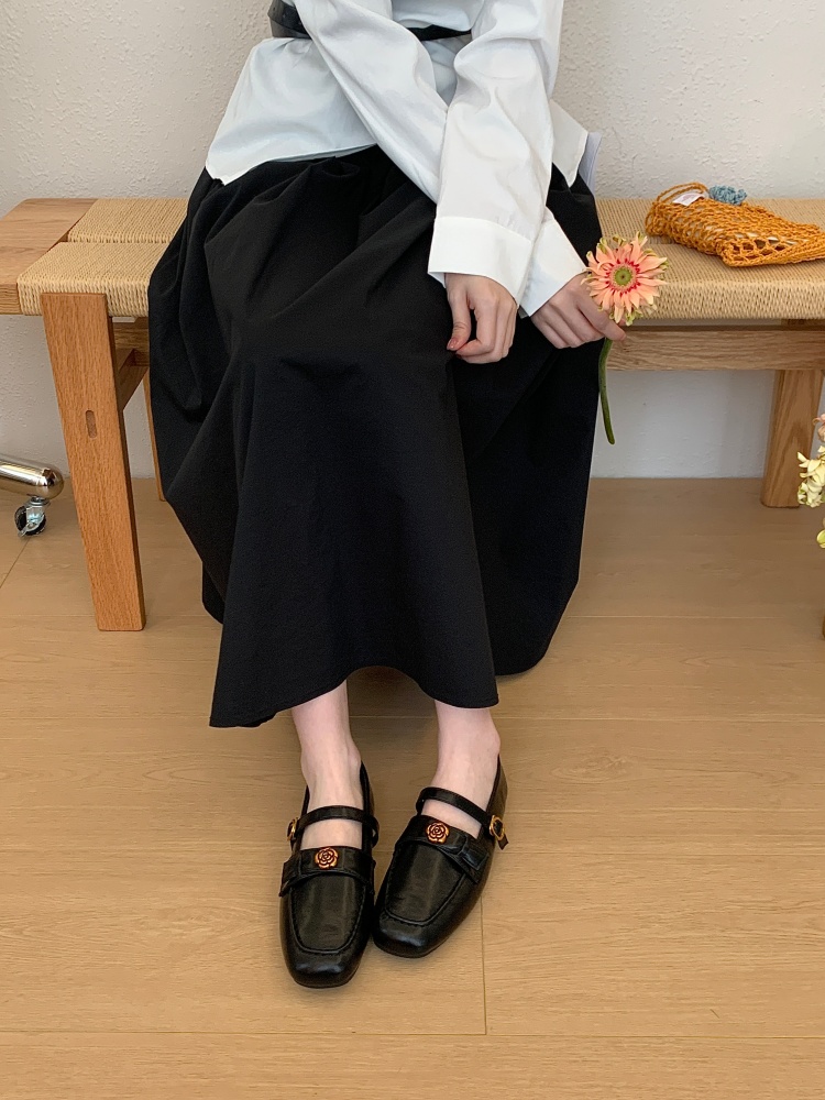 Vintage Camellia One-Strap Mary Jane Shoes for Women 2026 New Genuine Leather Flat Shoes - Image 2