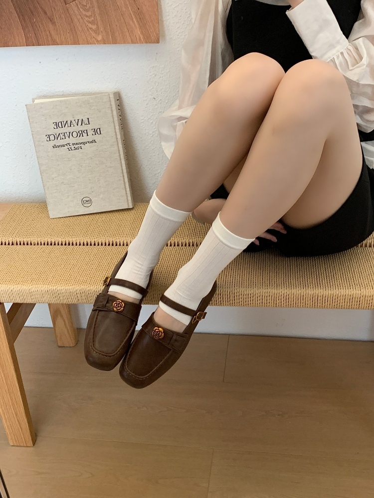 Vintage Camellia One-Strap Mary Jane Shoes for Women 2026 New Genuine Leather Flat Shoes - Image 3
