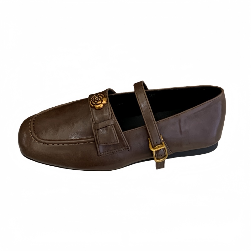 Vintage Camellia One-Strap Mary Jane Shoes for Women 2026 New Genuine Leather Flat Shoes - Image 5
