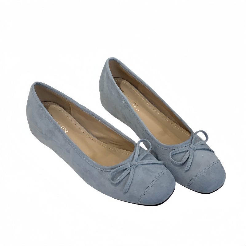 Women's Chunky Heel Ballet Flats with Hidden Height Increase - Retro Yellow Bowknot Slip-On Shoes - Image 5