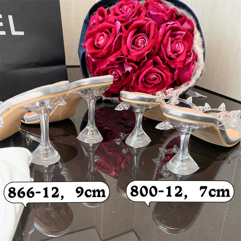 2026 Rhinestone Transparent One-Strap Sandals Women's Thin Heel Summer Sexy High Heels 7cm 9cm
