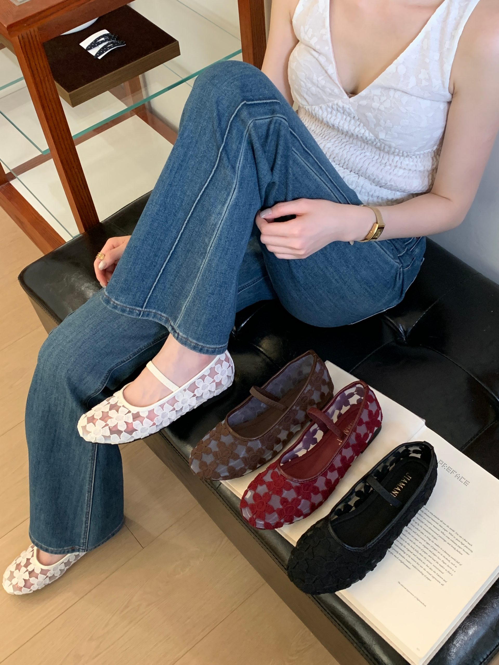 French Woven Hollow Mary Jane Women Summer Autumn Flat Shallow Mouth Single Shoe One Buckle Breathable Ballet Shoes
